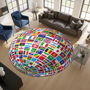 Country Flags Rug, World Map Rug, Kids Room Mat, Educational Carpet, Geography Rug, Flag Learning Mat, Playroom Floor Rug, Classroom Decor,