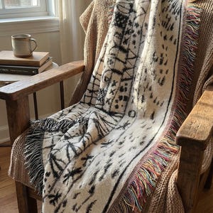 Paul Klee Hieroglyph Garden Woven Throw Blanket, Primitive Modern Tapestry, Earth Tone Decor
