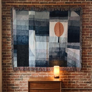 Abstract Tapestry Blanket, Paul Klee Orange Autumn Tree Woven Throw, Modern Wall Hanging, Cotton Decor