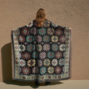 Floral gewebte Decke, Jacquard Baumwolle werfen für Sofa oder Wand, Geometrische Folklore Tapisserie, Boho Dekorative Textil, Geschenk für Zuhause