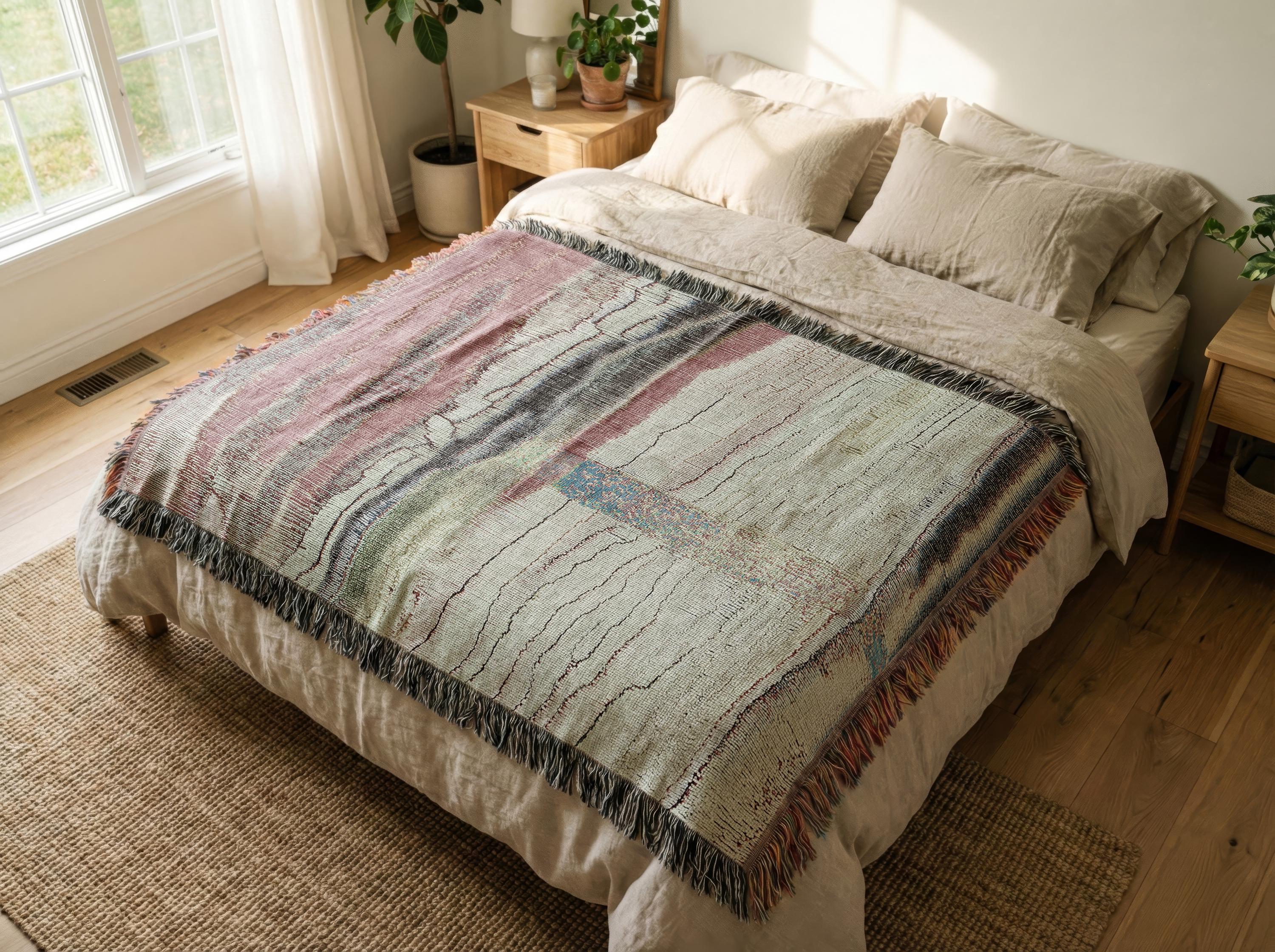 Abstract Glitch Woven Throw Blanket, Contemporary Tapestry Wall