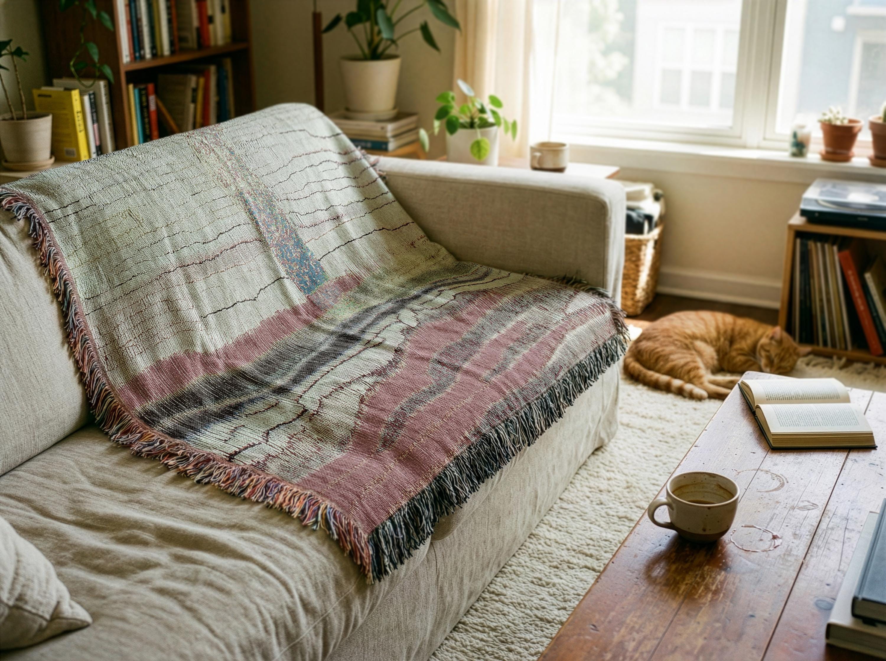 Abstract Glitch Woven Throw Blanket, Contemporary Tapestry Wall