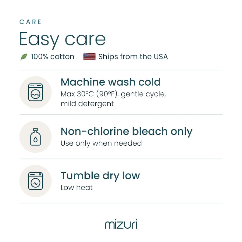 Care card for the Leopard cotton blanket: machine wash cold up to 30°C (90°F) on a gentle cycle with mild detergent, non-chlorine bleach only, tumble dry low.