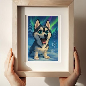 Funny Husky Digital Print Wall Art, Siberian Husky Dog Art, Pet Portrait, Dog Lover Gift, Cartoon Dog, Digital Download