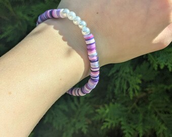 Paarse preppy parelarmband van klei voor meisjes