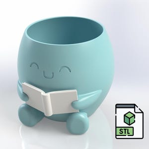 Reading Buddy Planter STL | Söt 3D-utskrivbar bokkruka | Suckulent skrivbordsdekoration | Bedårande växtpresentfil