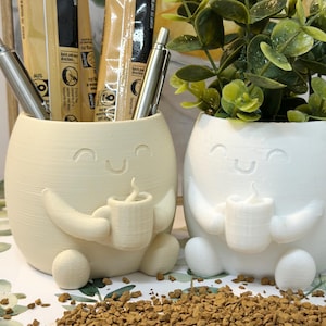 Coffee Lover Planter | Smooth 3D Printed Pot for Desk or Kitchen Decor