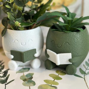 Reading Buddy Planter | Fuzzy 3D Printed Pot | Cute Gift for Book Lovers & Desk Decor Fans