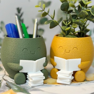 Reading Buddy Planter Book Collector Edition | Fuzzy 3D Printed Pot | Cute Gift for Bookworms
