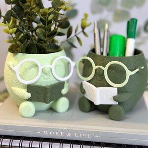 Reading Buddy Planter Glasses Edition | Fuzzy 3D Printed Pot | Cute Gift for Bookworms & Students
