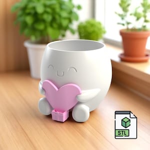 Love Buddy Planter STL | Cute Heart Hug Pot | 3D Printable Succulent Gift | Valentine’s Day Desk Decor