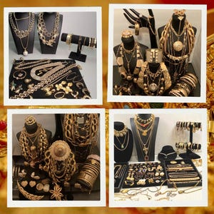 Huge Gold Tone plated Costume Jewelry Lot 5 Lbs pounds Wearable Estate 35 Pcs Curated Vintage VTG -Now Mystery lux box High End READ LISTING