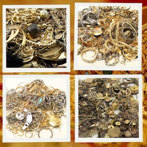 3-14 lbs / pounds Vintage Goldtone Costume Jewelry Jar Lot - Mystery Estate Unsearched Assorted VTG Gold Plated Pieces -READ DESCRIPTION