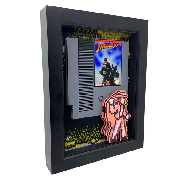 NES Art Indiana Jones and the Last Crusade 3D Art Video Game Decor 8 Bit Indiana Jones Art Video Game Art Nintendo Art NES Decor Gamer Art