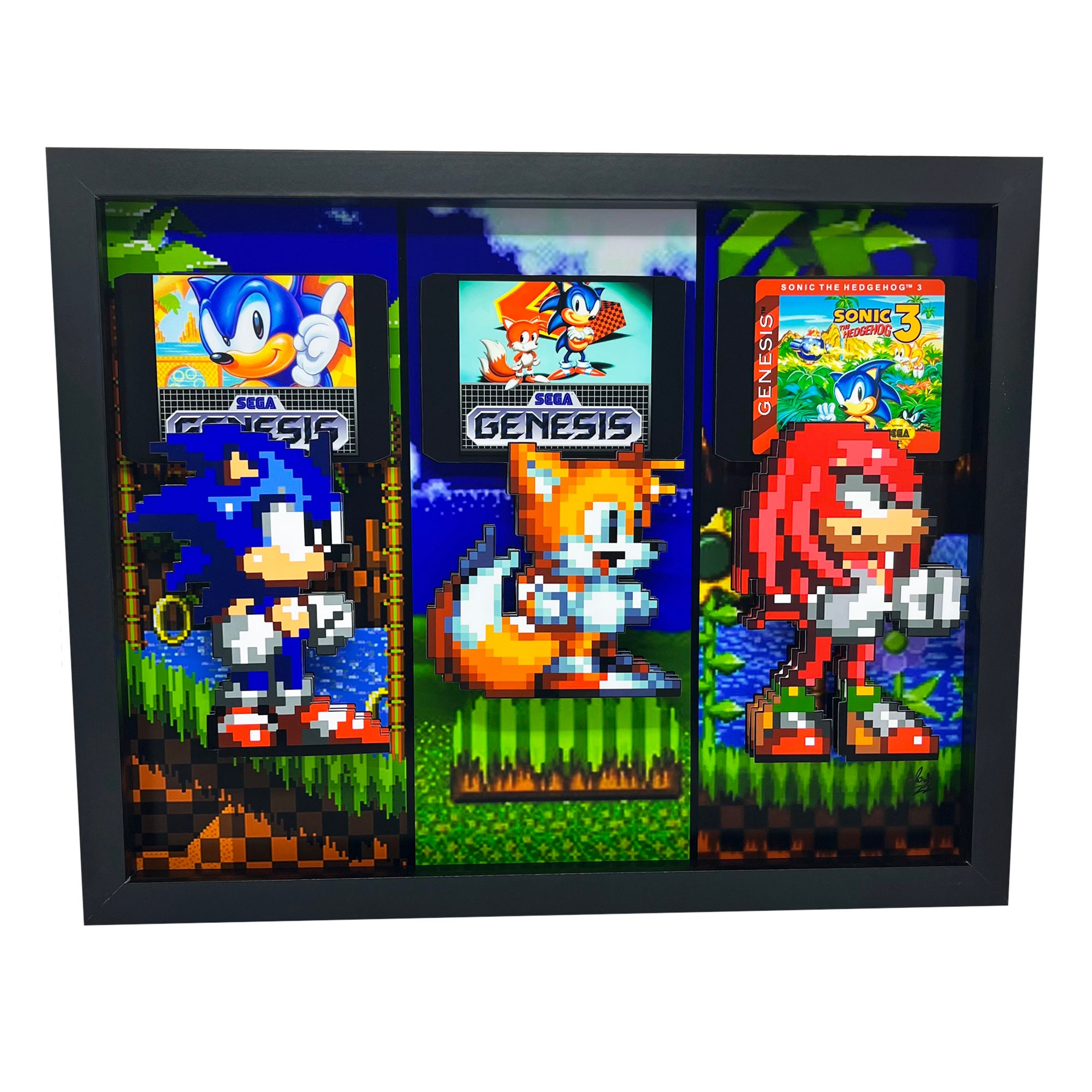 Sonic the Hedgehog Pixel Art: Sega Genesis 3D Shadow Box (11x14