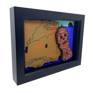 Goonies Art: Framed Treasure Map & 3D Skeleton Key (5x7″)