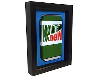Mountain Dew Can 3D Art: Framed Soda Pop Kitchen Decor