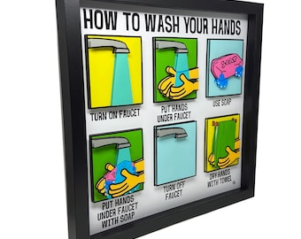Funny Bathroom Art: How To Wash Your Hands 3D Pop Art - Framed