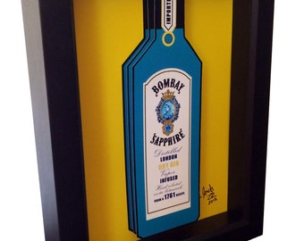 Bombay Sapphire Gin Bottle 3D Pop Art - Framed Bar Decor
