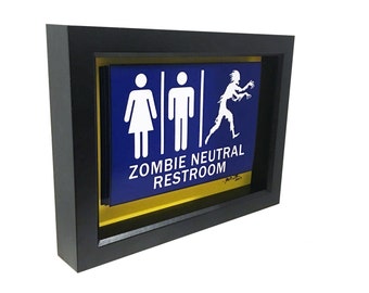 3D Zombie Bathroom Sign: Funny Horror Restroom Art, Framed