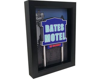 Alfred Hitchcock Psycho Bates Motel Horror Art 3D Art Print Motel Sign Alfred Hitchcock Print Psycho Movie Print