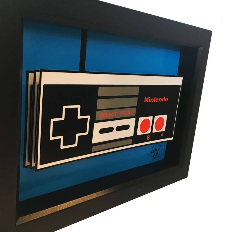 Video Game Art Retro Video Game Decor Nintendo Controller Print Nintendo Print NES Art 3D Art Nintendo Decor Retro Video Game Controller Art image 2