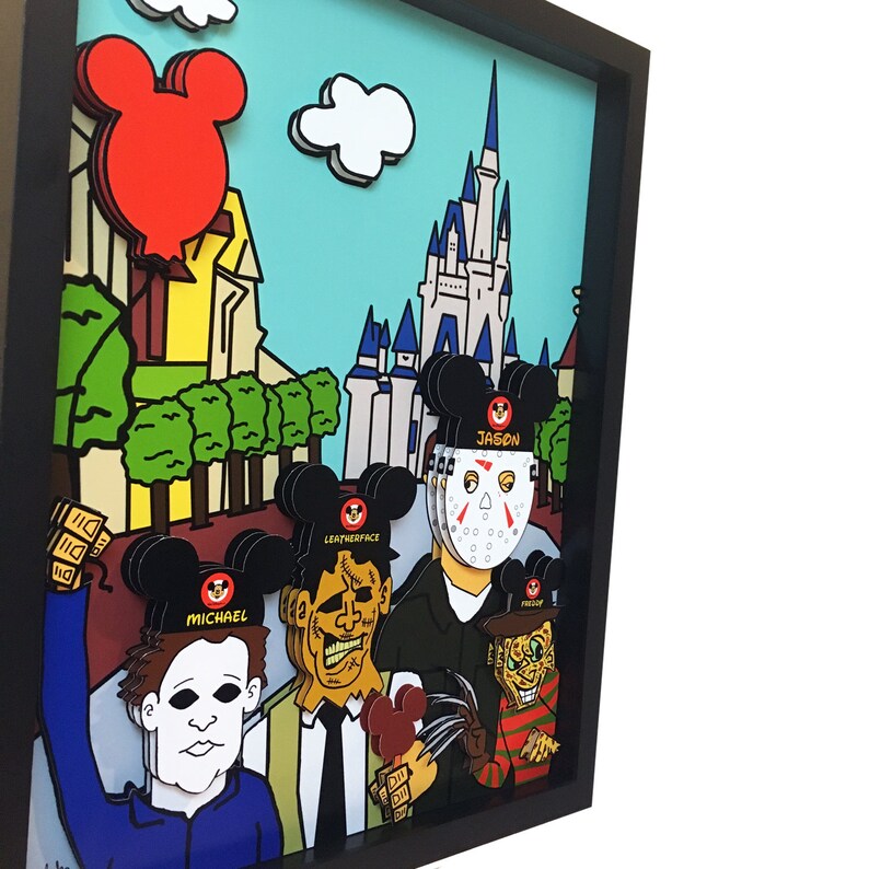 Disney World Horror Art Print: Freddy, Jason, Michael, Leatherface (11x14 Framed) image 3