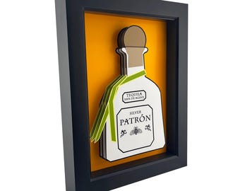 3D Papercut Patron Tequila Art: Framed Bar Decor