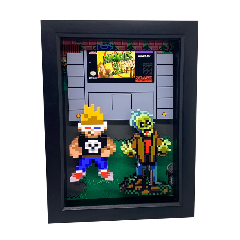 Zombies Ate My Neighbors Super Nintendo Art Zombie Decor 3D Art SNES Art Super Nintendo Print 16-Bit Art Print Gamer Gift Game Room Decor zdjęcie 3