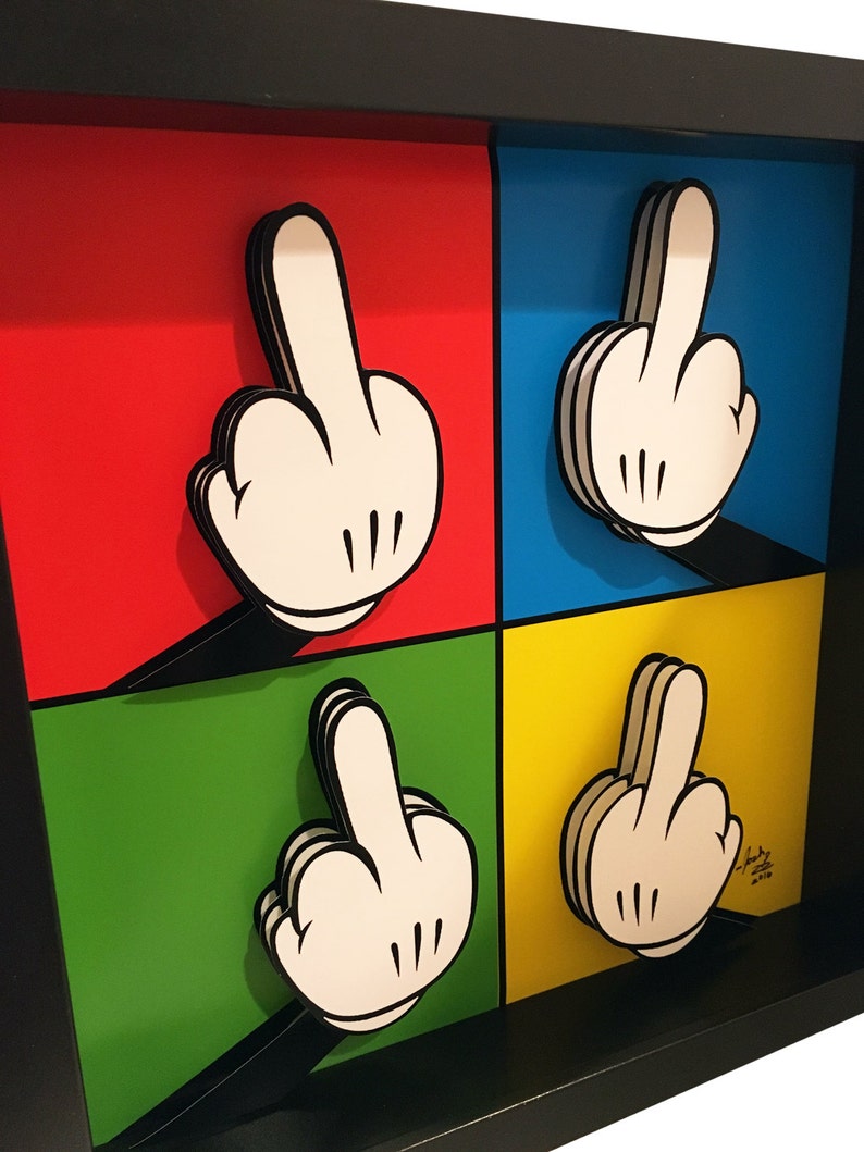 Middle Finger Art Middle Finger Decor Mickey Glove Mickey Hands 3D Art Cartoon Hands Cartoon Art Pop Punk Gifts Punk Rock Art Punk Rock Gift image 3