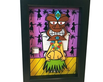 Tiki Decor Tiki Bar Decor Tiki Mask Tiki Art Print 3D Art Funny Bathroom Signs Funny Bathroom Art Polynesian Decor Polynesian Resort Print