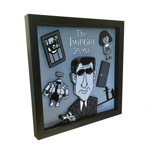 Twilight Zone 3D Art: Rod Serling Pop Art in Black Frame