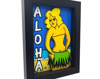 Tiki Decor Tiki Art Print Hula Girl Art 3D Art Hula Art Hawaiian Art Tiki Culture Polynesian Art Prints Tiki Bar Sign Aloha Art Pacific Art