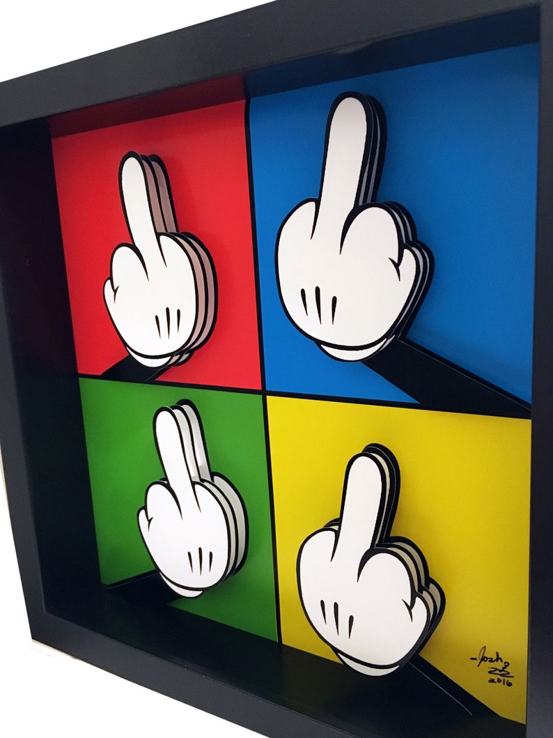 Middle Finger Art Middle Finger Decor Mickey Glove Mickey Hands 3D Art Cartoon Hands Cartoon Art Pop Punk Gifts Punk Rock Art Punk Rock Gift image 5