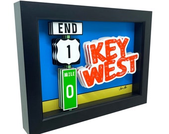 Key West Art Key West Sign Key West Mile 0 3D Art Key West Wall Art Key West Print Key West Florida Art Print Shore Decor Beach Wall Art