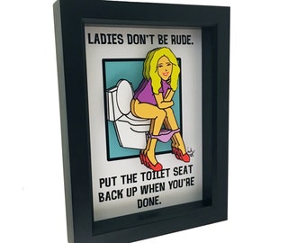Funny Bathroom Signs Funny Bathroom Wall Decor Girl On Toilet 3D Art Funny Bathroom Art Funny Bathroom Wall Art