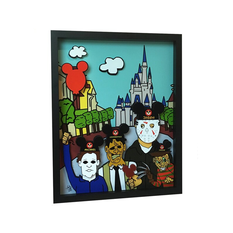 Disney World Horror Art Print: Freddy, Jason, Michael, Leatherface (11x14 Framed) image 4