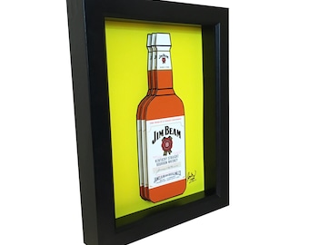 Jim Beam Bottle 3D Art: Whiskey Bar Decor, Signed