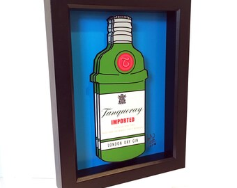 Tanqueray Gin Bottle 3D Pop Art Print - Framed Bar Decor