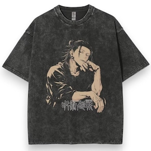 Jujutsu Kaisen Anime Acid Washed Oversized T-Shirt Toji Fushiguro Anime Tee Gift For Him