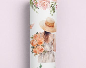 Personalized Rose Floral Tumbler, Summer Girl Butterfly Cup, 20oz Stainless Steel
