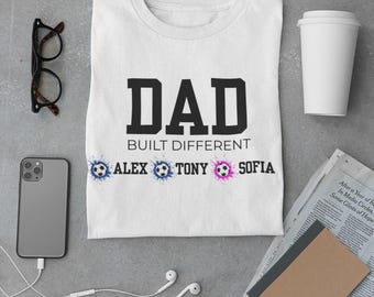Dad Built Different Personalized Shirt, Kids Names Soccer Dad Tee