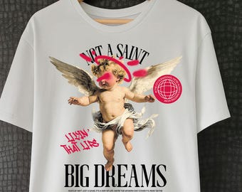 Y2K Angel Graphic Tee: Unisex Cotton Cherub Streetwear Shirt