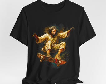 Christian Skateboarder T-Shirt, Jesus Shredding Tee, Religious Skater Shirt, Skateboarding Top, Freestyle Skating Gear