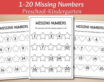 Missing Numbers  1-20 | Math Worksheets for Early Learners | 1st Grade & Preschool Kindergarten Math Practice | Fill in the blanks Activity