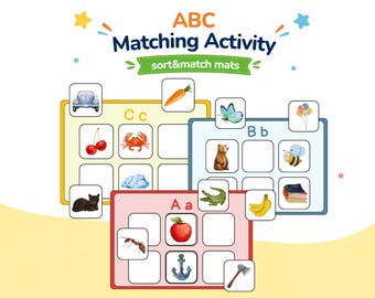 ABC Sorting and Matching Activity |  Beginning Sound Game, Letter Recognition | Preschool Kindergarten Printable Alphabet Phonics, ABC Mats