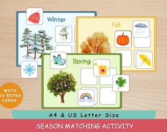 Seasons Matching Game | Four Seasons Printable | Montessori Sorting Cards for Kids
