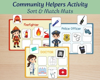 Community Helpers Sorting Mats | Jobs , Occupations Printable | Toddler Busy Book & ESL Kids Activity | Profession Worksheet