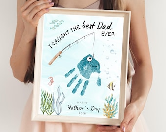 Father’s Day Handprint Craft Printable, Dad Fishing Gift from Kids, DIY Handprint Art, Instant Download, Last Minute Gift for Dad