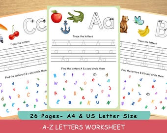 A-Z Letter Worksheet Tracing for Preschool, 1st Grade and Kindergarten Learning